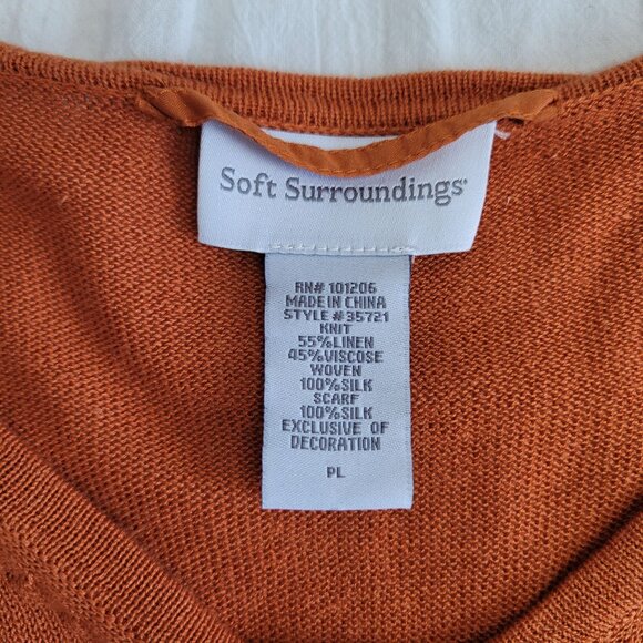 Soft Surroundings Rust Burnt Orange Knit Top W Silk Trim & Silk Scarf Womens PL - Picture 6 of 8